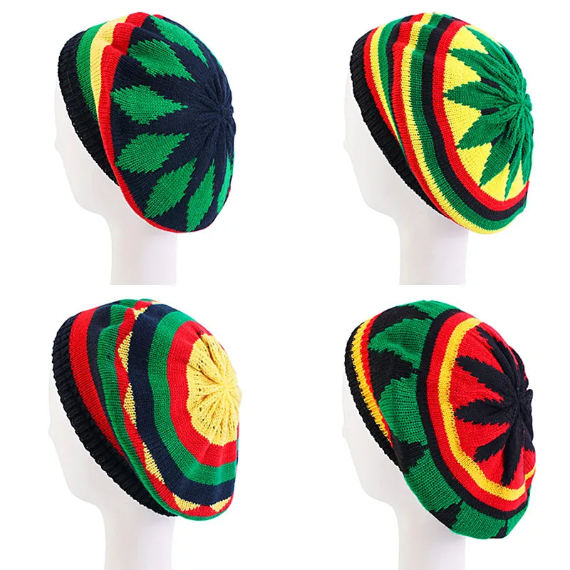 New Women Hip Hop Fashion New Wool Rainbow Beanie Jamaican Bonnet Skullies Caps Multi-colour Striped Cap Bob Marley Reggae 2023