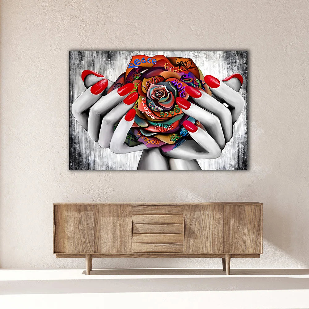 Abstract Grafitti Rose Posters Prints Black and Red Motivational Quotes Wall Art Canvas Painting Pictures Room Home Decoration