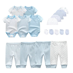 2022 Solid Unisex New Born Baby Boy Clothes Bodysuits+Pants+Hats+Gloves Baby Girl Clothes Cotton Clothing Sets Roupa de bebe