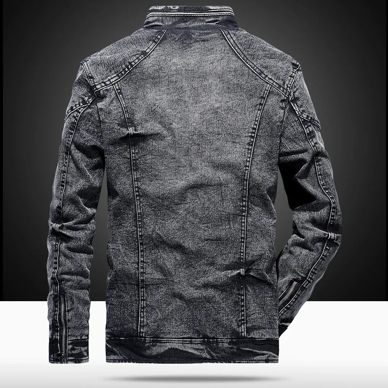 New Vintage Mens Denim Jacket Solid Casual Mens Jeans Coat Fashion Stand Clothes for Men Black Blue Bomber Jacket Men Stand
