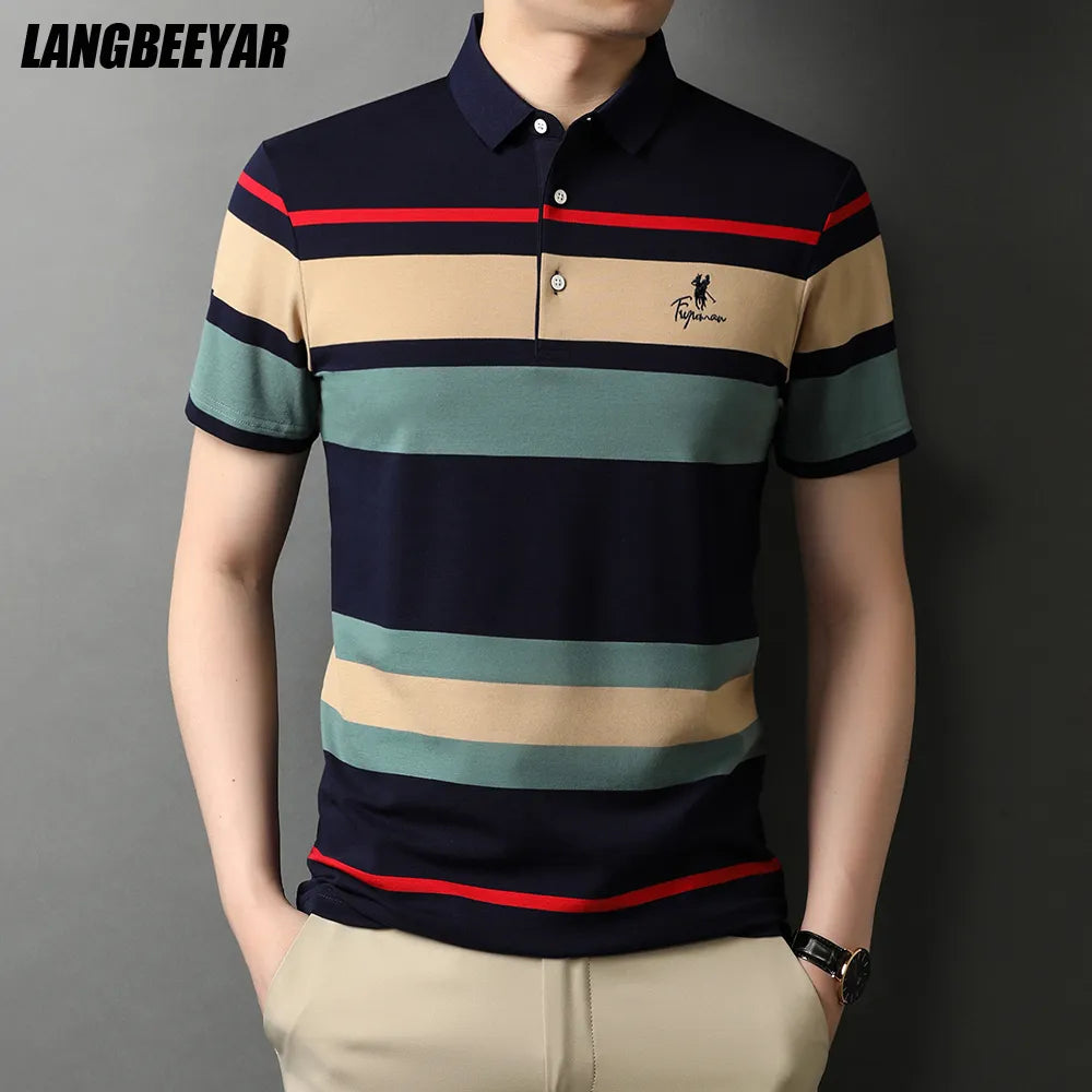 Top Grade New Summer Brand Striped Embroidery Mens Designer Polo Shirts With Short Sleeve Casual Tops Fashions Men Clothing 2022