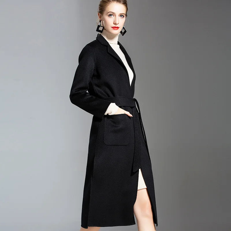 European and American water wave cashmere coat women's 2019 new medium and long winter wool coat double-sided women's cloth coat