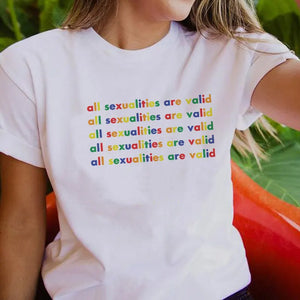 All Sexualities Are Valid LBGT TShirt Women Gay Lesibian Pride Rainbow Tshirt Summer Casual Short Sleeve Tee Cute Streetwear Top