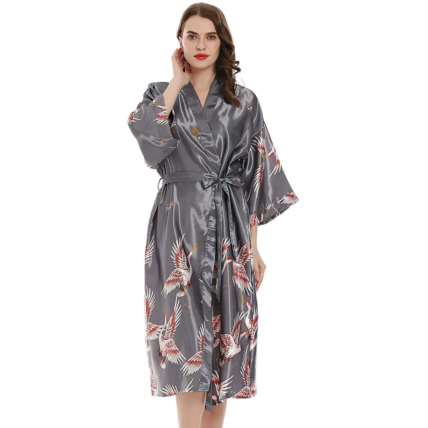 Long Kimono Satin Bathrobe