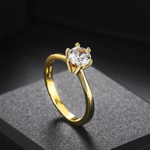 ZHOUYANG Wedding Ring For Women Rose Gold Color Six Claw Cubic Zirconia Round Cut 1 Carat 6mm Fashion Jewelry R013 R014