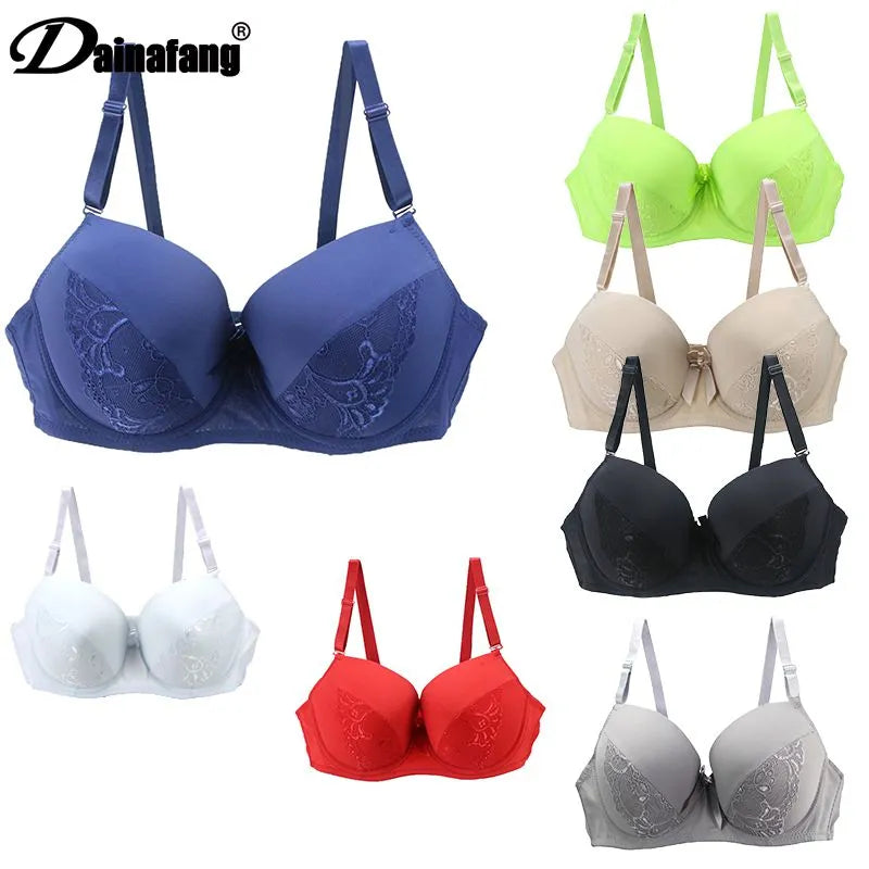 DaiNaFang Sexy Bra For Big Boops Plus Size Intimates Large Size CDE Cup Floral Pattern Unlined Push Up Healthy Brassiere