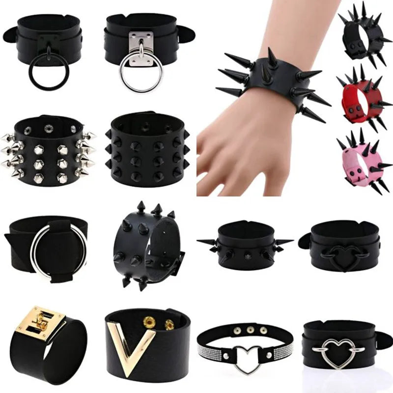 Emo Spike Bracelets For Women Men Goth Punk Vegan PU Leather Couple Bracelets Cuff Bangles Studded Halloween Wristband Jewelry