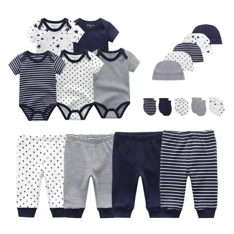 2022 Solid Unisex New Born Baby Boy Clothes Bodysuits+Pants+Hats+Gloves Baby Girl Clothes Cotton Clothing Sets Roupa de bebe