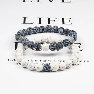 Set Bracelet Couples Distance Black White Natural Lava Stone Tiger Eye Beaded Yoga Bracelets for Men Women Elastic Rope Jewelry