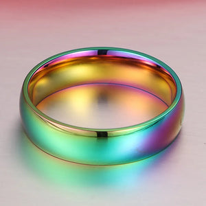 Men Women Rainbow Colorful Ring Round Engagement Wedding Stainless Steel Rings Trendy Band Lesbian & Gay Couple Rings Jewelry