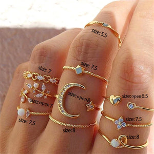 FNIO Bohemian Gold Chain Rings Set For Women Fashion Boho Coin Snake Moon Rings Party 2021 Trend Jewelry Gift