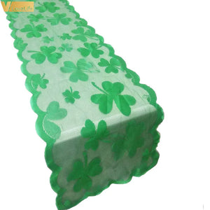 St. Patrick&#39;s Day Table Runner with Irish Clover, 13&quot; x 72&quot; Lace Shamrock Greening Table Linen for Holiday and Spring Home Decor