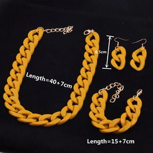 FishSheep 2021 New Acrylic Long Chain Necklace Earrings For Women Colorful Resin Chain Collar Pendant Necklaces  Fashion Jewelry