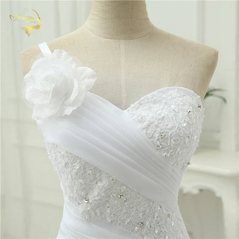 Vestido De Noiva A line One Shoulder Bridal Applique Lace Organza Robe De Mariage Vintage Wedding Dresses 2023 Plus Size OW4042