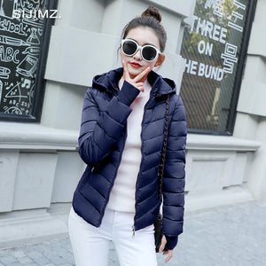 2021 Winter Jacket women Plus Size Womens Parkas Thicken Outerwear solid hooded Coats Short Female Slim Cotton padded basic tops