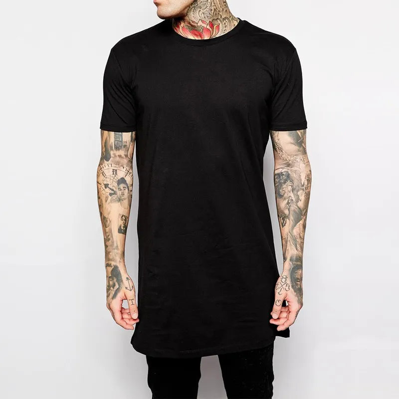 2023 Brand New Clothing Mens Black Mens Long T shirt Tops Hip Hop Man T-shirt Short Sleeve Casual Men Tee shirts For Male