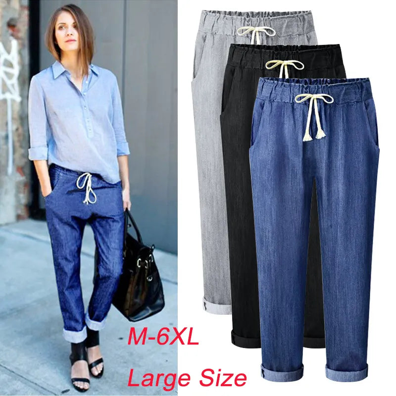 Harem Jeans Pants Womens High Waist Loose Straight Nine Pants Womens Comfortable Casual Pants Large Size 6XL OL Pants 7900
