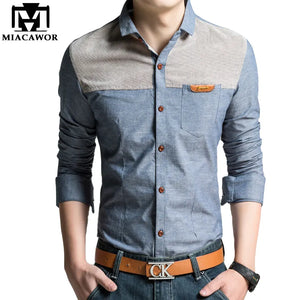 MIACAWOR Original Design Men Shirt High Quality Casual Shirts Slim Fit Long sleeve Camisa Masculina Camisa Social Plus Size C215