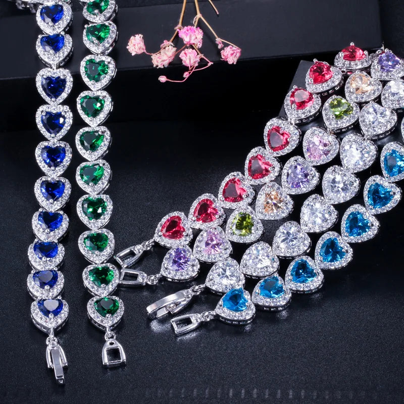 CWWZircons Luxurious Cubic Zircon Elements Red Green Blue Austrian Crystal Bracelets Fashion Jewelry for Women Love Gift CB166