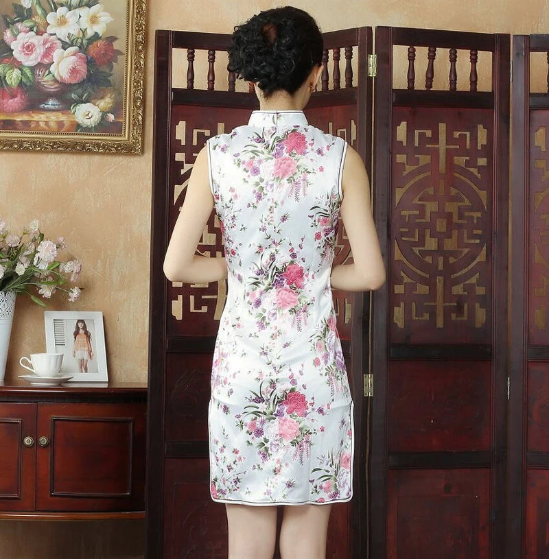 Short Style Cheongsam Traditional Chinese Mini Dress White Womens Elegant Slim Rayon Qipao New Arrival Vestido Size S M L XL XXL