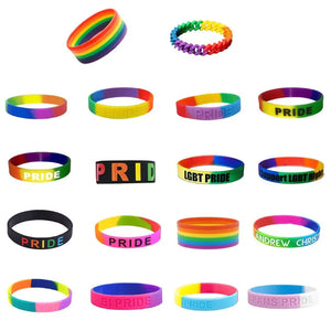 Unisex LGBT Rainbow Letters Sports Silicone Wristband Six-Color Gay Lesbian Pride Wristlet Bracelet Party Parade 18 Types