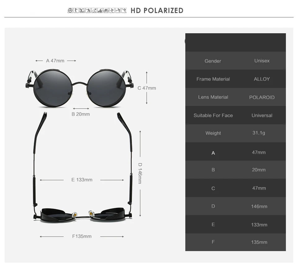 Gold Metal Polarized Sunglasses Gothic Steampunk Sunglasses Mens Womens Fashion Retro Vintage Shield Eyewear Shades 2020