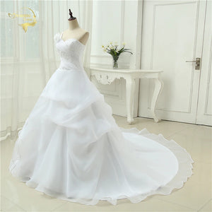 Vestido De Noiva A line One Shoulder Bridal Applique Lace Organza Robe De Mariage Vintage Wedding Dresses 2023 Plus Size OW4042