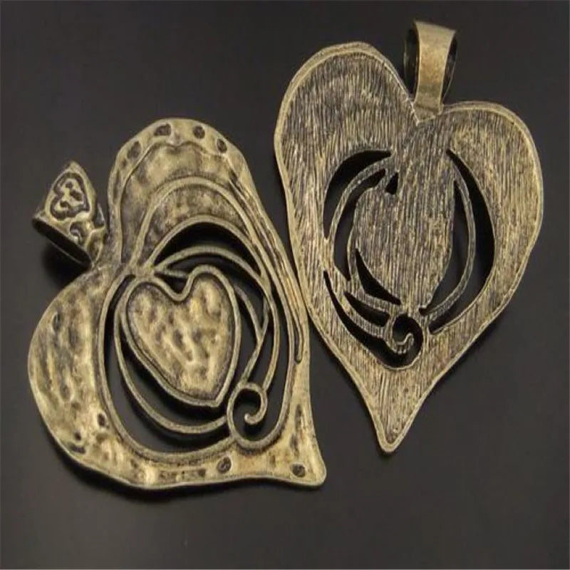 3pcs/lot Love Heart Large Charms Necklace Pendant Vintage Jewelry Findings Necklace Pendant Antique Bronze Tone 68*63*2mm Retro