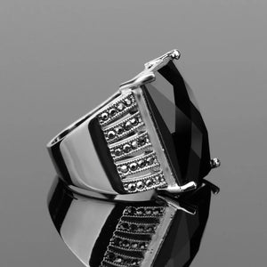 New 2022 OL Fashion Jewelry Vintage Look Black Ring Mosaic Big Square Glass Drill Silver Plated Punk Rings For Women Love Gift