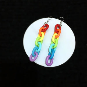 Long Drop Dangle Nepal Rainbow LGBT Earrings