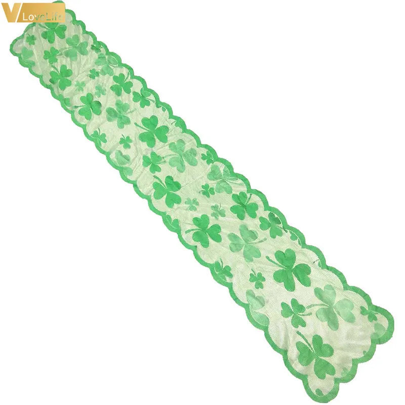 St. Patrick&#39;s Day Table Runner with Irish Clover, 13&quot; x 72&quot; Lace Shamrock Greening Table Linen for Holiday and Spring Home Decor