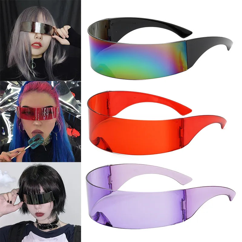 Fashion Futuristic Luminous Sunglasses Wrap Around Cycling  Eyeglass Halloween Party Rimless Anti-UV Sun Glasses Party Decorate