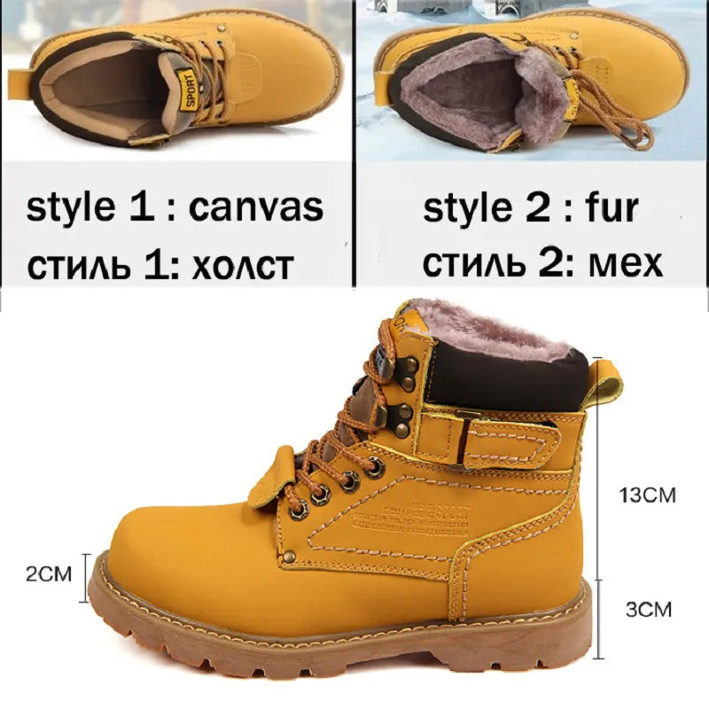 2020 Men's Winter Snow Boots With Fur Rubber Ankle Boots Cow Split Leather Shoes High Quality Men Outdoor Work Shoe Plus Size 46