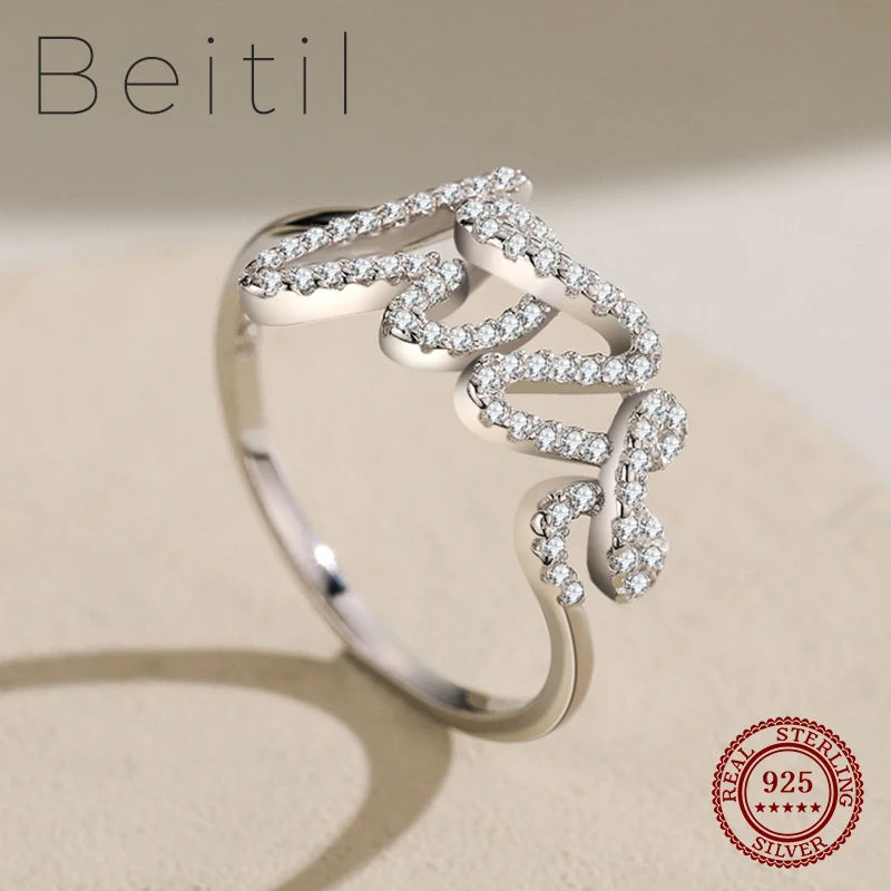 Beitil Fashion 925 Sterling Silver Sweet LOVE Sparkling Clear Zircon Finger Ring For Women Romantic Wedding Jewelry