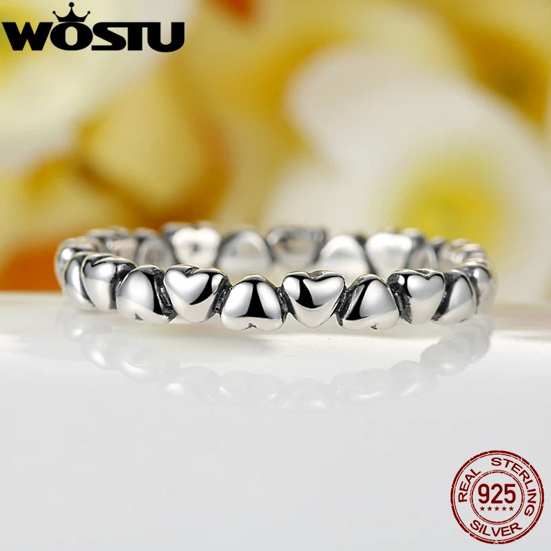 WOSTU 100% 925 Sterling Silver Love Heart Rings For Women Wedding Engagement Silver Ring Original Finger Jewelry XCH7108