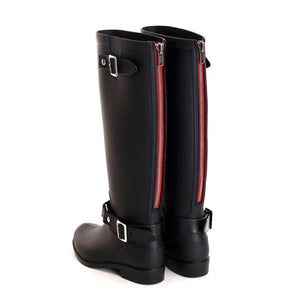 Rouroliu Waterproof Motorcycle Rain Boots Women Knee-High Back Zip Rainboots Woman Water Shoes Wellies Plus Size TS30