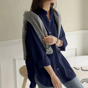 Casual Loose Long Shirt Women Solid Colour Oversize V-Neck Long Sleeve Button Top Shirt Blouse ropa mujer блузка женская 2023