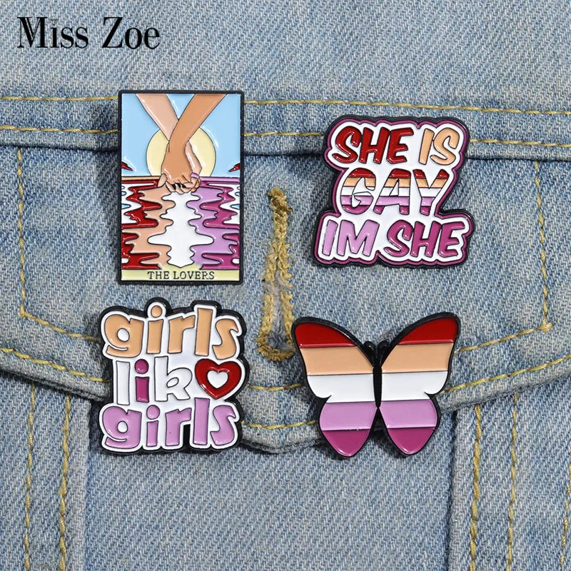 Lesbians Enamel Pins Custom Girls Live Girls Brooches Lapel Badges She Is Gay Jewelry Gift for Loves Friends