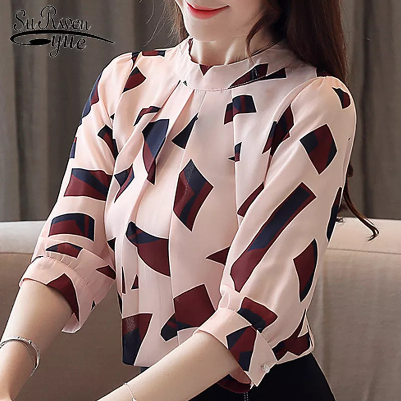 Summer Blouse For Women 2022 Womens Clothing Print Chiffon Blouse Women Office Ladies Tops Womens Tops And Blouses 4482 50