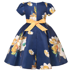 Floral Print Dresses Children Clothing Casual Princess Party Clothes With Bow