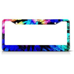 Rainbow Tie Dye Pattern License Plate Frame Watercolor LBGT Novelty License Plate Frame Hippie License Plate Cover Car Tag