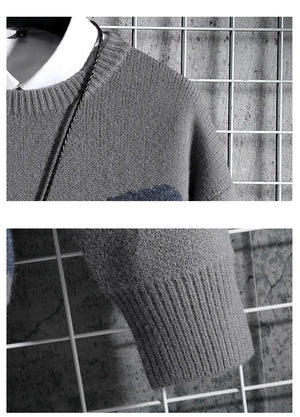3XL Men Pullover Sweater Long Sleeves Breathable Colorblock Sweater Versatile No Fading Mens Knitwear Winter Bottoming Shirt