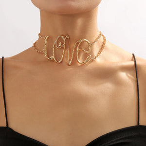 ZA Exaggerated Big LOVE Letter Choker Necklace for Women Retro Punk Gold Color Short Clavicle Chain Jewelry Accessories