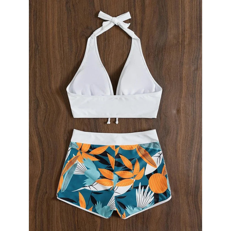 2022 New High Waist Bikini Women Print Swimsuit Halter Swimwear Push Up Bikini Set Beachwear  Bathing Suit Swimming Suits
