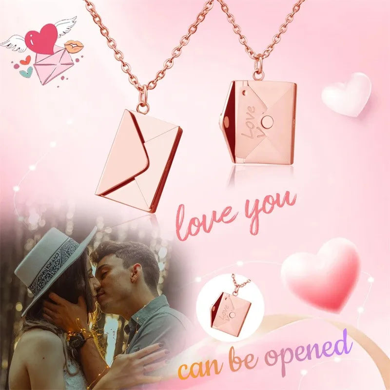 European and American fashion couples envelope necklace personalized lettering love letter clavicle chain pendant wedding gift