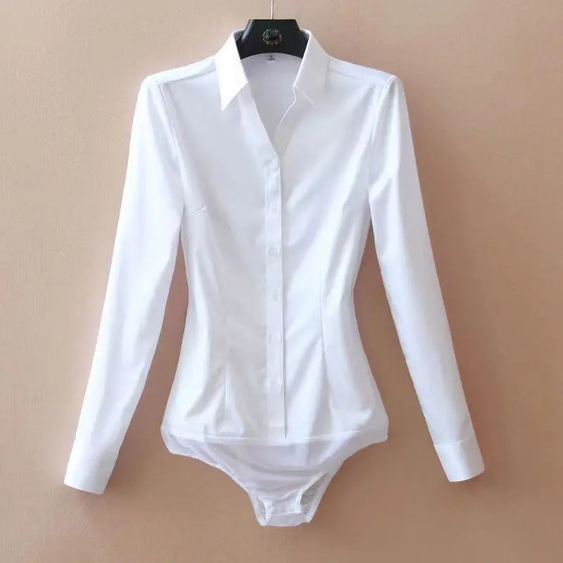 2023 Fashion Long Sleeve Bodysuit Women White Color Tops And Blouses Female Office Lady Body Shirt Autumn Jumpsuit Rompers 5XL