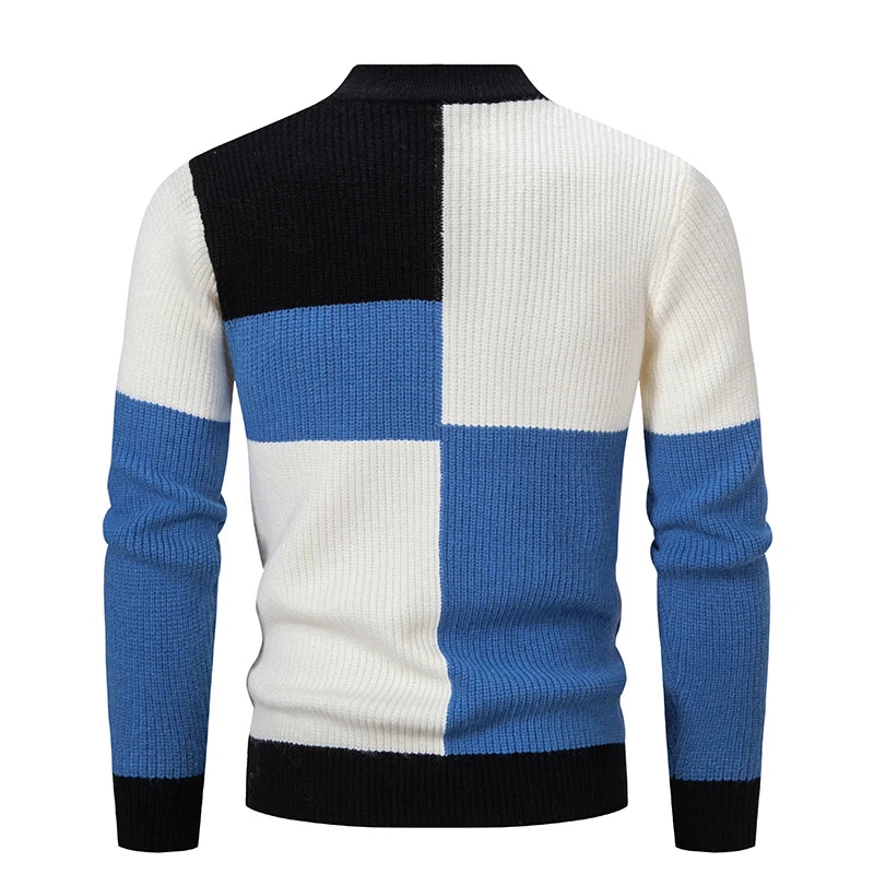Men’s Mock Neck Pullovers Youthful Vitality Fashion Patchwork Knitted Sweater Men Slim Casual Pullover Autumn Wintr Knitwear Man