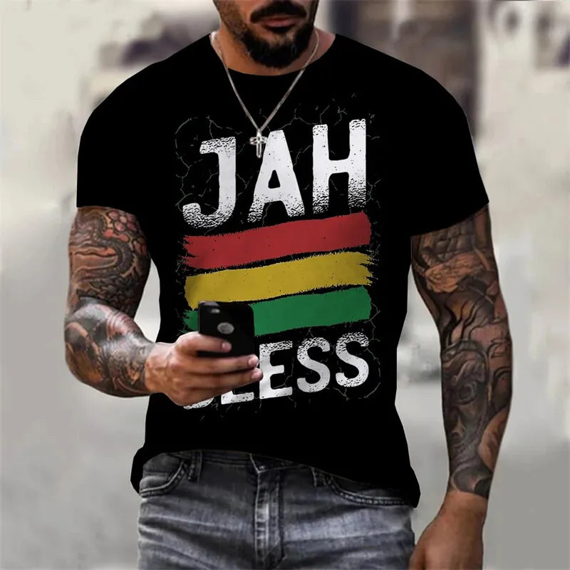 2023 New Fashion Personality 3D Unisex Street Leisure Reggae Round Neck Short Sleeve Men's T-shirt Large T-shirt Top Clothing