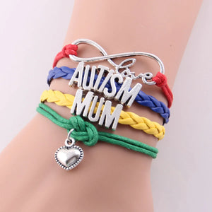 Infinity Love AUTISM MOM MUM SISTER DAD NANA GRANDMA AUNT Awareness Bracelet Heart Charm Leather Bracelets & Bangles