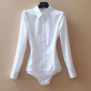 2023 Fashion Long Sleeve Bodysuit Women White Color Tops And Blouses Female Office Lady Body Shirt Autumn Jumpsuit Rompers 5XL